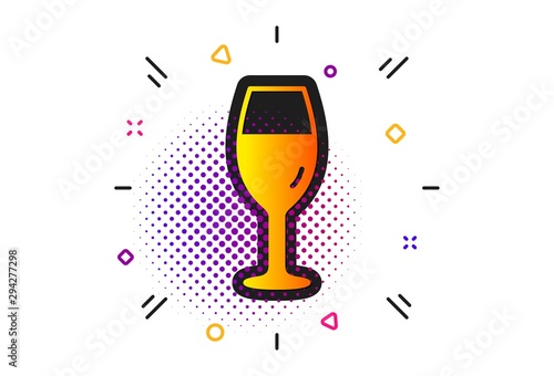 Burgundy glass sign. Halftone circles pattern. Wine glass icon. Classic flat wineglass icon. Vector