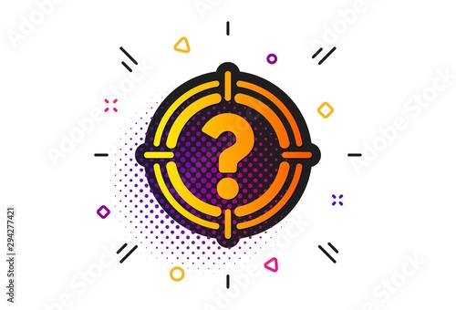 Aim symbol. Halftone circles pattern. Target with Question mark icon. Help or FAQ sign. Classic flat headhunter icon. Vector