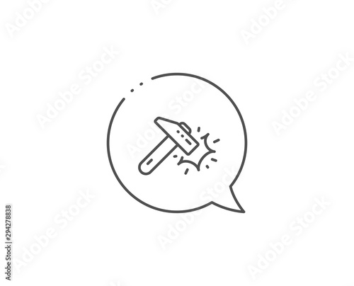 Hammer blow line icon. Chat bubble design. Crash protection sign. Repair tool symbol. Outline concept. Thin line hammer blow icon. Vector