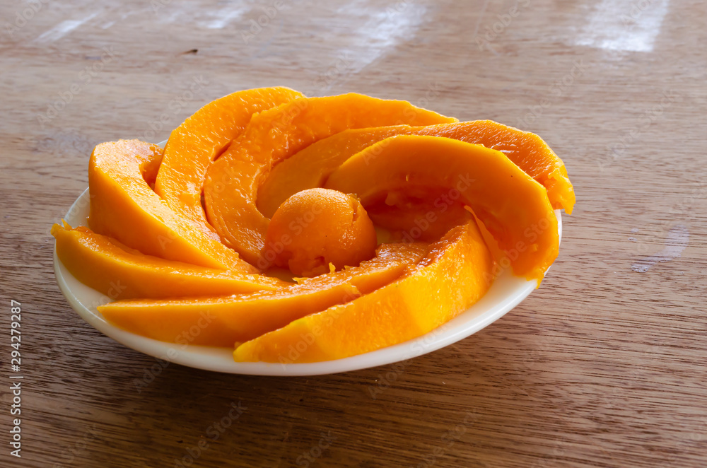 Papaya Slices Arranged In Swirl Papaya Slices Arranged In Swirl