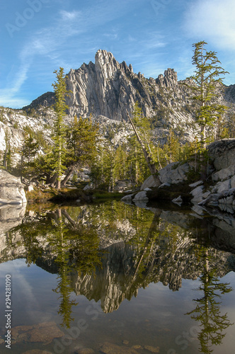 Prusik Peak and pond reflection in the Enchantment Lakes, Washington State, USA