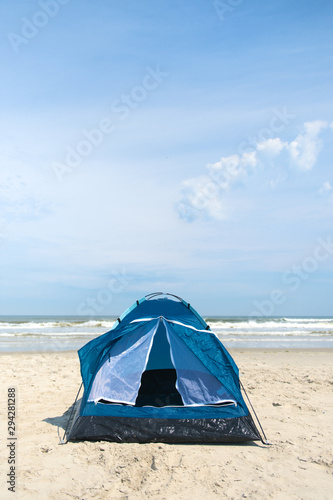 Camping with tent at the beach