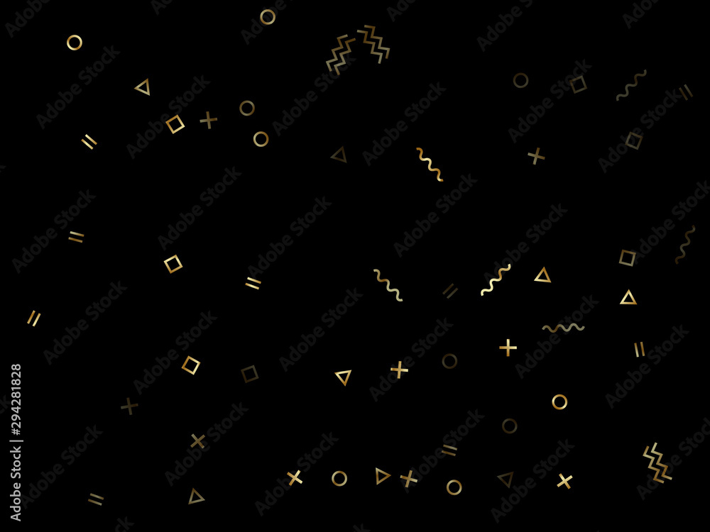 Memphis style geometric confetti vector background of triangle circle square shapes, chevron wavy lines. Memphis style geometric confetti vector background of triangle circle square shapes, chevron wavy lines.