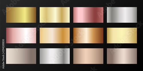 Silver, platinum, bronze, pink gold vector metallic gradients.