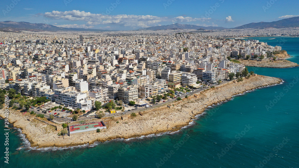 defaultAerial drone photo of famous seaside area of Piraeus - Piraiki or Freatida, Attica, Greece