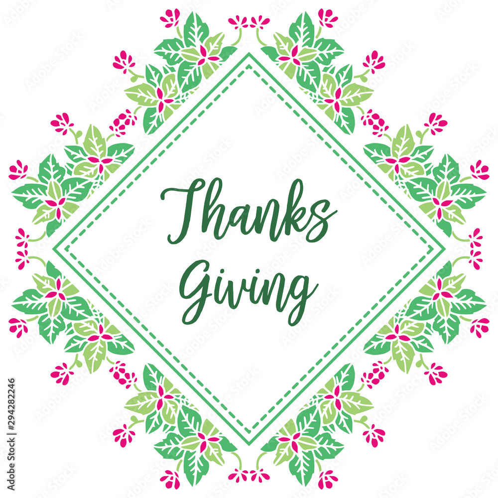 Lettering text of thanksgiving, with design perfect pink flower frame. Vector Lettering text of thanksgiving, with design perfect pink flower frame. Vector