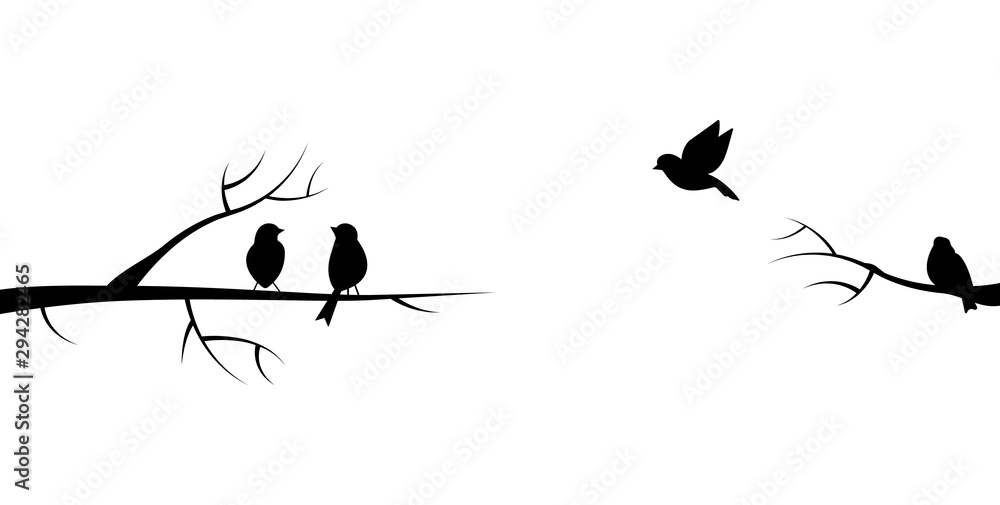 Naklejka Latający ptak gałąź ilustracja sylwetka
