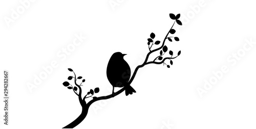 Branch with leaves bird silhouette illustration