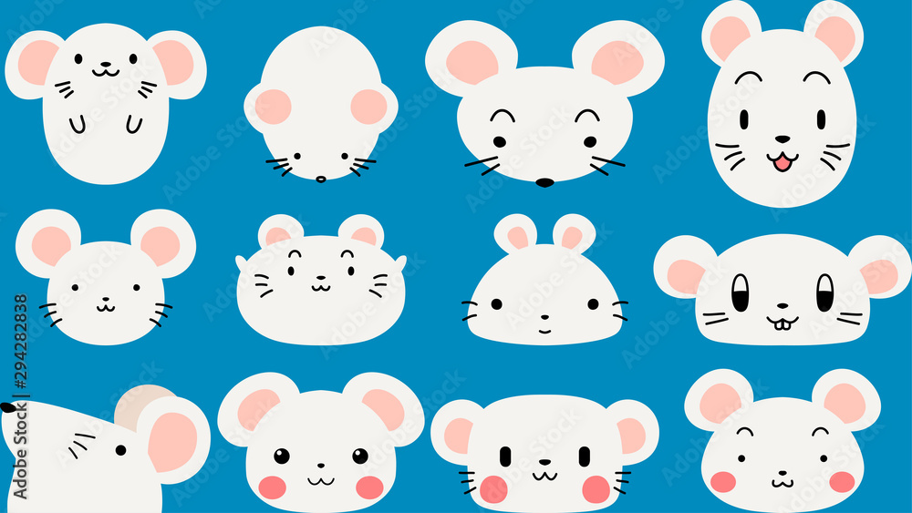 White Cute mouse face set