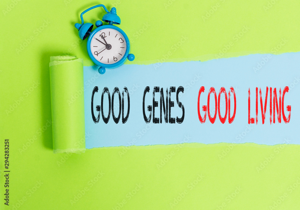 Obraz Conceptual hand writing showing Good Genes Good Living. Concept meaning Inherited Genetic results in Longevity Healthy Life fototapeta, plakat
