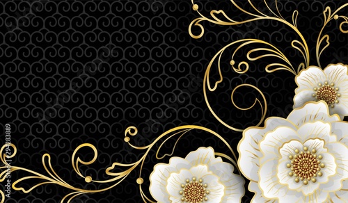 Traditional Chinese festive horizontal  banner  ornament and flowers. Traditional art and style. Calendar design template, invitation and holiday decoration.  Vector illustration