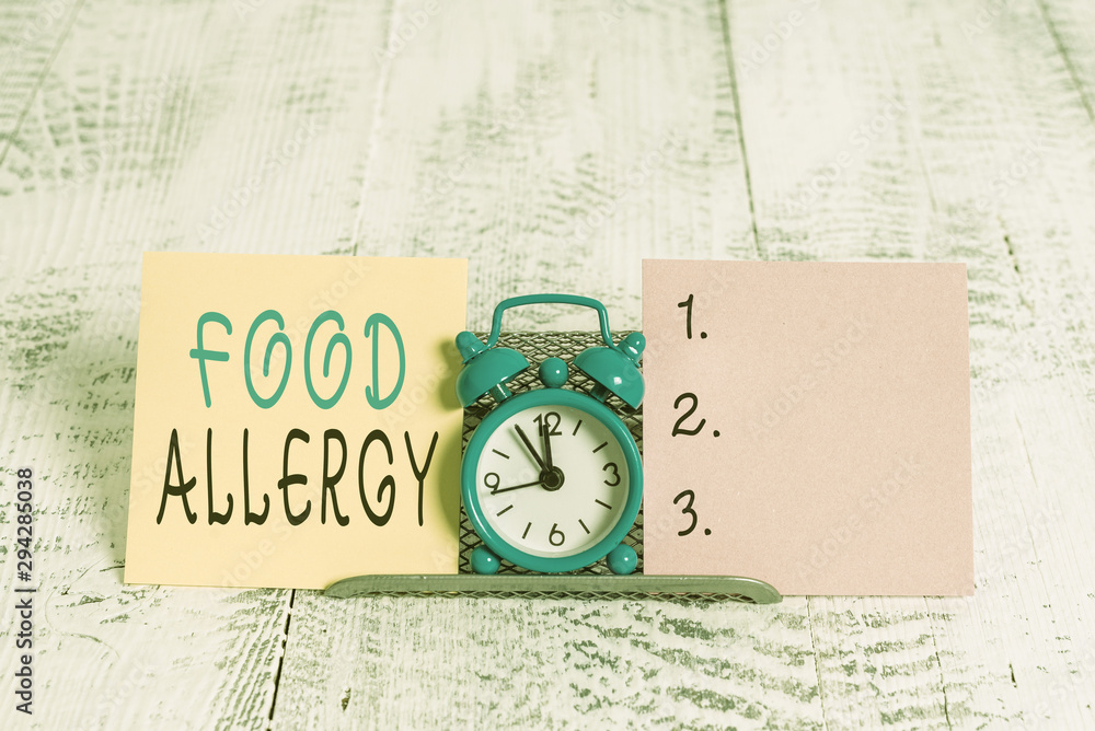 Text sign showing Food Allergy. Business photo showcasing an abnormal immune response after eating a certain food Text sign showing Food Allergy. Business photo showcasing an abnormal immune response after eating a certain food