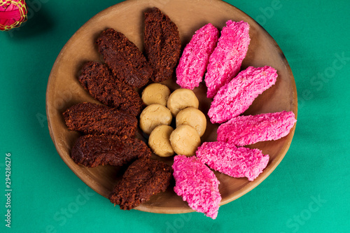 Nicaraguan sweets on a traditional clay plate. Mostly popular during catholic festivities of "Purísima o Gritería".