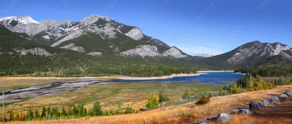 Panoramic view of Barrier lake near Banff national park