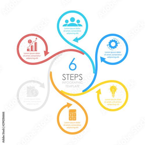 Vector circle chart infographic template with arrow for cycle diagram, graph, web design. Business concept with 6 steps or options.