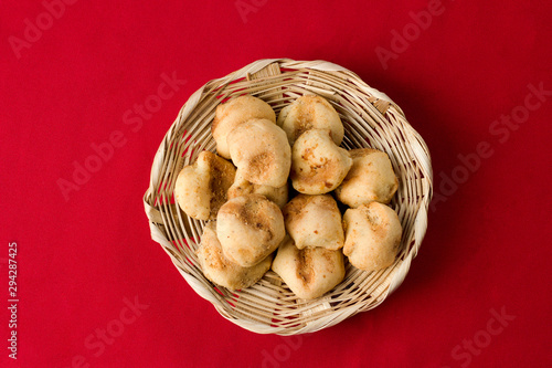 Nicaraguan rosquillas on a basket. No people. photo