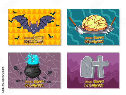 Halloween celebration banner. Colorful element collection vector. Concept cartoon Halloween day. Vector clipart illustration for holiday cards and banners