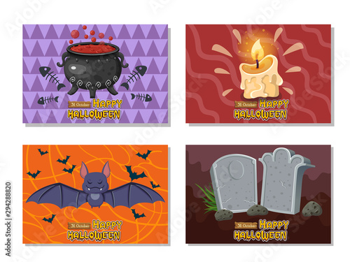 Halloween celebration banner. Colorful element collection vector. Concept cartoon Halloween day. Vector clipart illustration for holiday cards and banners