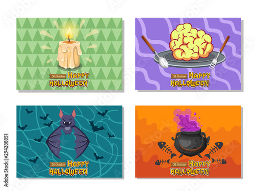 Halloween celebration banner. Colorful element collection vector. Concept cartoon Halloween day. Vector clipart illustration for holiday cards and banners