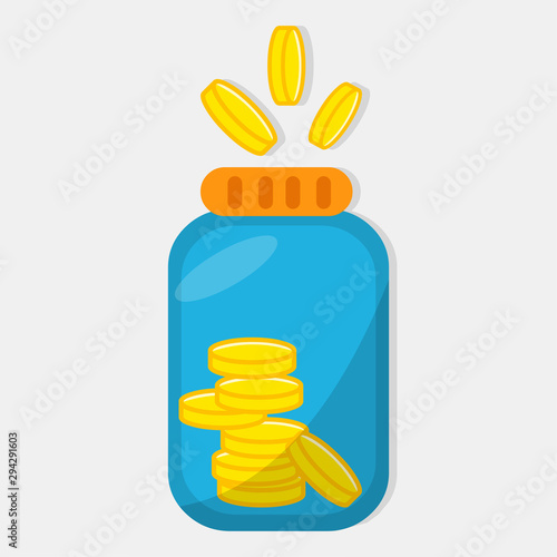 money coin put into bottle vector illustration symbol for charity concept or investment