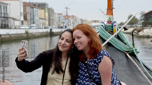 Two young women in the city of Aveiro in Portugal - travel photography