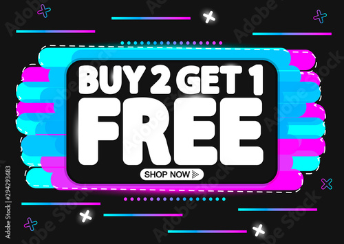 Buy 2 Get 1 Free, Sale banner design template, discount tag, app icon, vector illustration