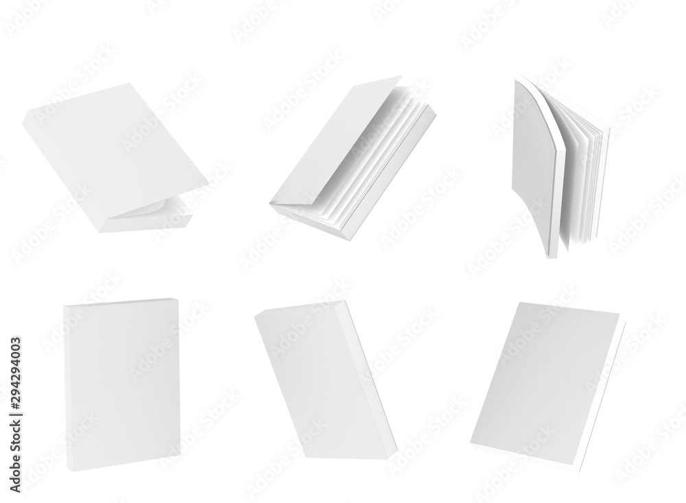 template empty book mockup set white background , 3d rendering template empty book mockup set white background , 3d rendering