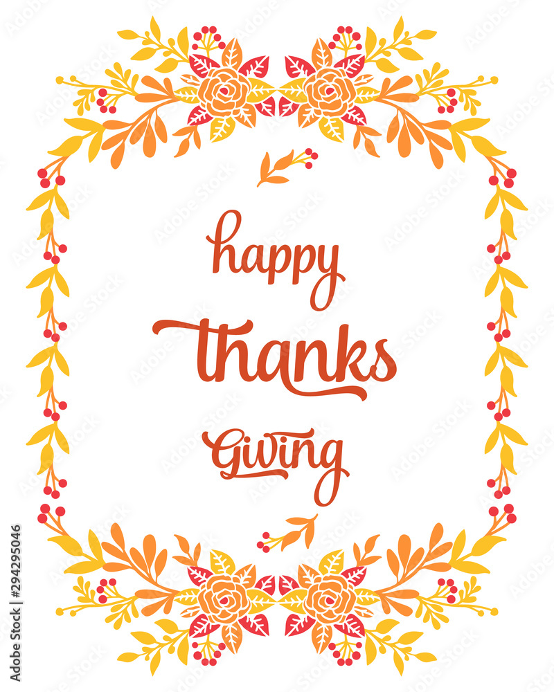 Lettering thanksgiving, with design element of autumn leaves frame. Vector