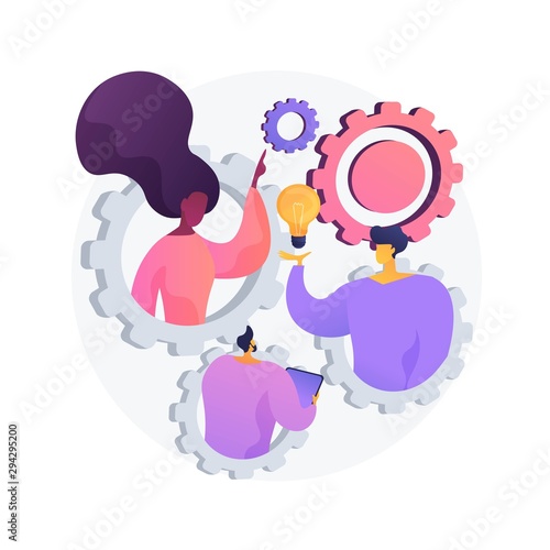Team building exercise. Idea generation, brainstorm, business plan development. Productive teamwork, colleagues cooperation, creative entrepreneurship. Vector isolated concept metaphor illustration