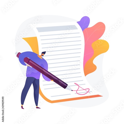 Contract signing. Deal confirmation, official document signature, business statement. Office worker doing paperwork, bureaucracy and formalities idea. Vector isolated concept metaphor illustration
