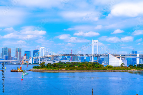 東京都市風景とレインボーブリッジ