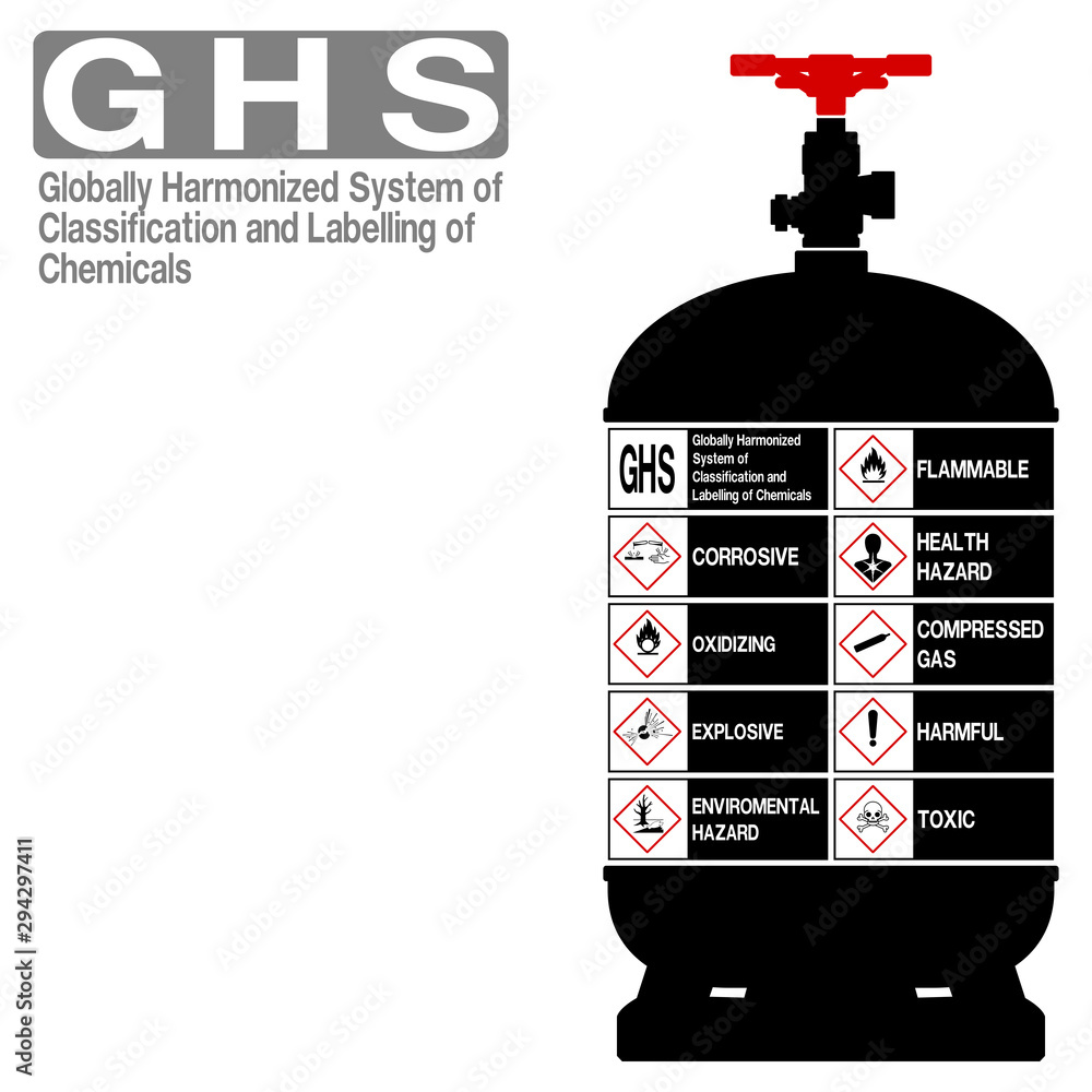 Composition of GHS pictogram in the gas cylinder icon Stock Vector