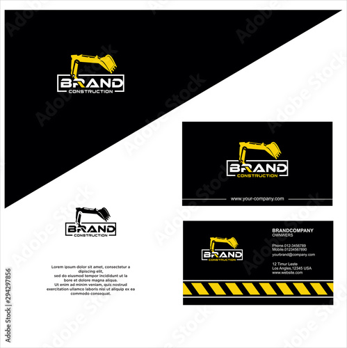 Backhoe Logo Design . Excavator Logo Business Card Template Stock Vector . Construction logo