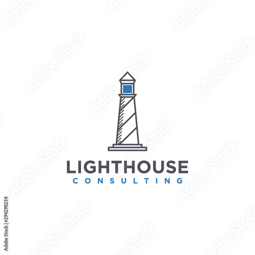 Modern lighthouse logo with a simple minimalist line art design, for the purposes of your company logo.