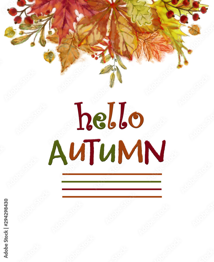 Fall Holiday Poster with Autumn Leaves and Copy Space. Decorative Design for Thanksgiving, Harvest Festival and Celebration.