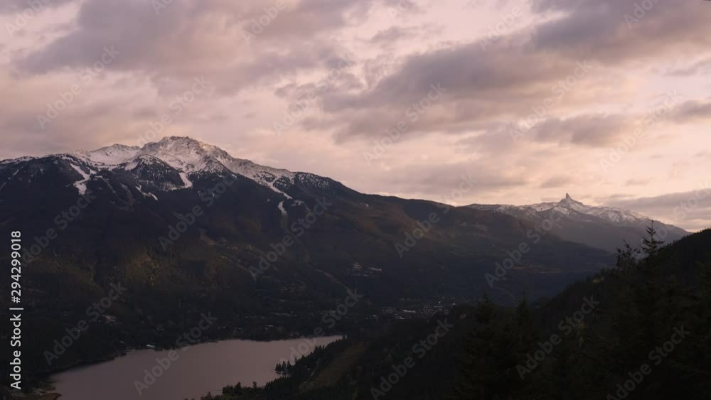 Panoramic View Of Mountains And Lake At Sunset Panoramic View Of Mountains And Lake At Sunset