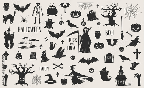 Cute hand drawn Halloween related silhouettes collection. Vector eps10.