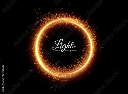 Sparkler festive frame. Golden garland border. Holiday glowing backdrop. Celebration background vector illustration.