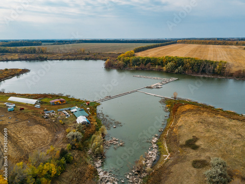 Farm for breeding fish, drone aerial view