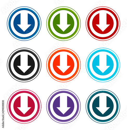 Free Download Down arrow icon flat round buttons set illustration design - GFXLoad