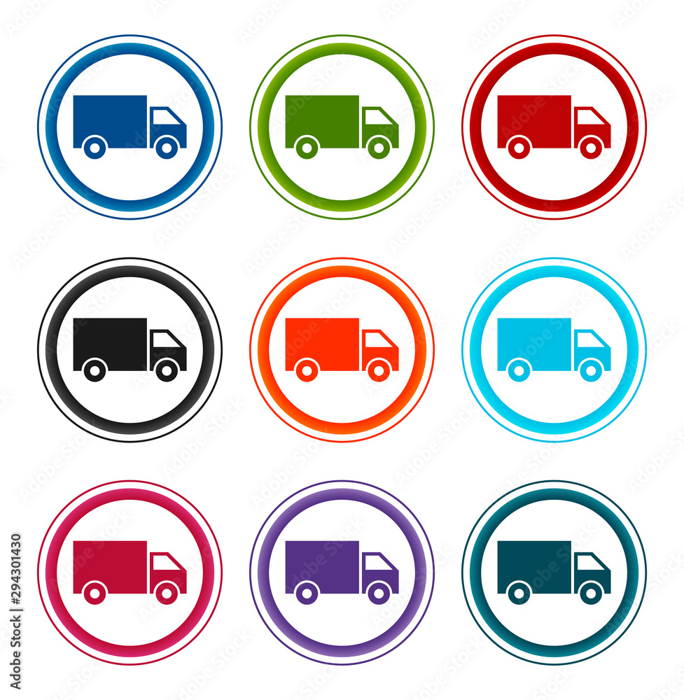 Delivery truck icon flat round buttons set illustration design Delivery truck icon flat round buttons set illustration design