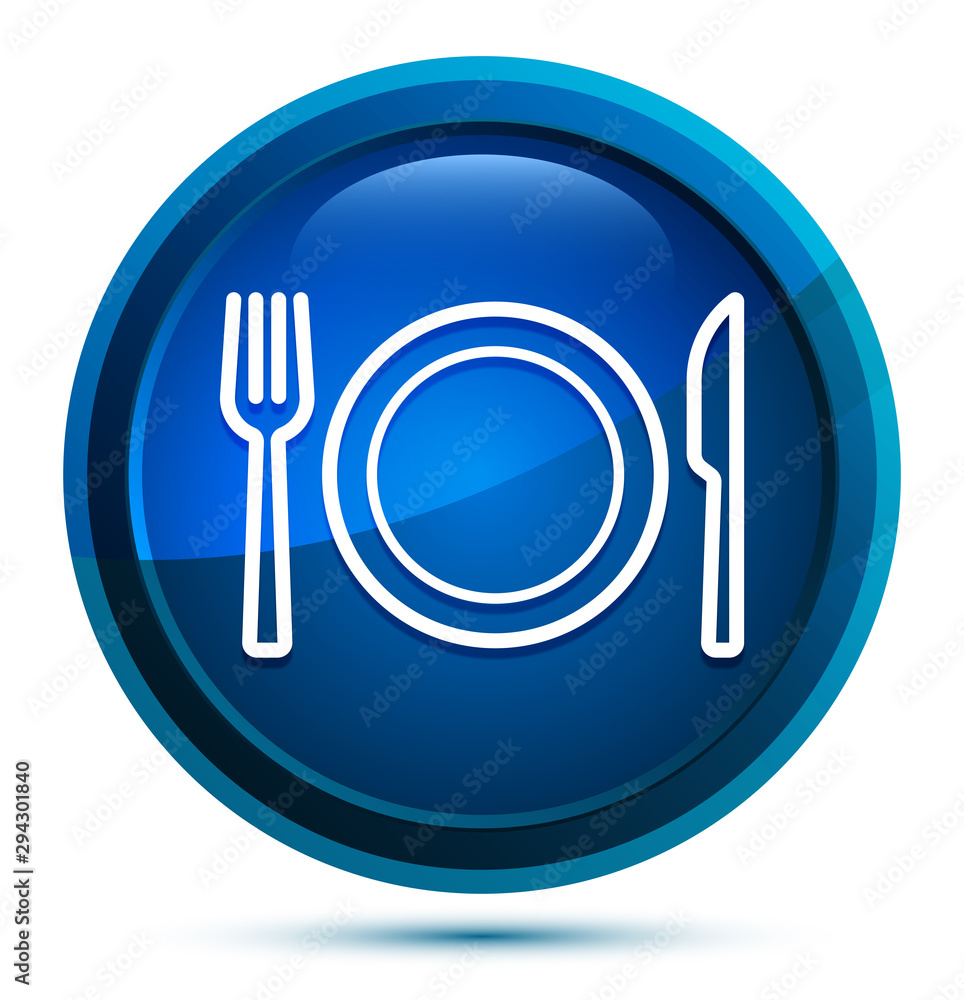 Plate with fork and knife icon elegant blue round button illustration Plate with fork and knife icon elegant blue round button illustration