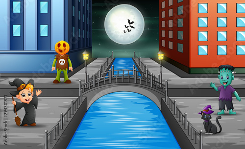 Happy kids wearing a halloween costume