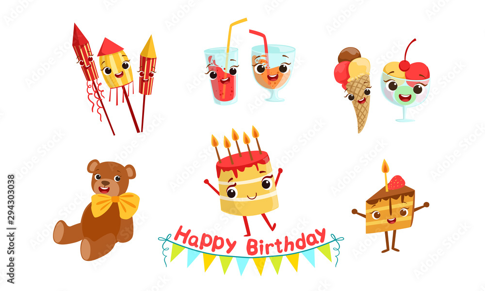 Set of attributes for celebrating a birthday. Vector illustration. Set of attributes for celebrating a birthday. Vector illustration.