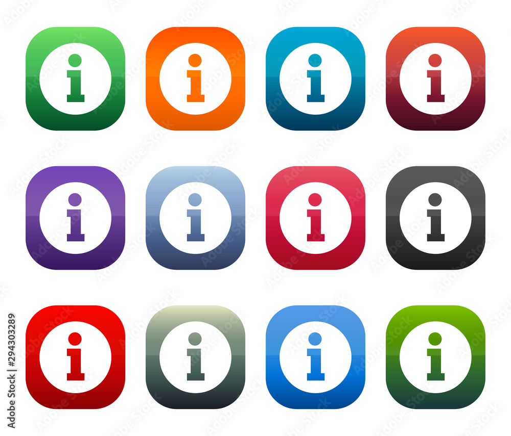 Info icon shiny square buttons set illustration design Info icon shiny square buttons set illustration design
