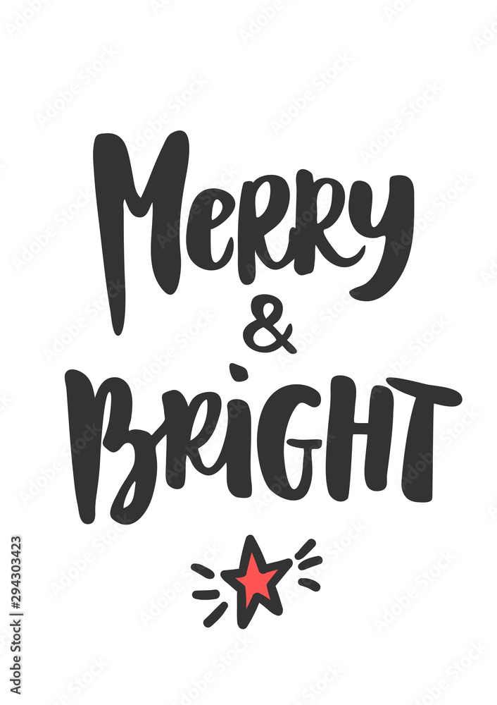 Simple Christmas card. Hand drawn text and holiday symbols Simple Christmas card. Hand drawn text and holiday symbols