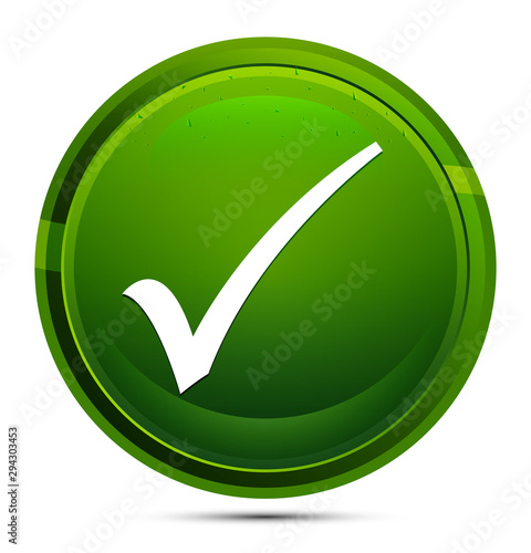 Checkmark icon glassy green round button illustration