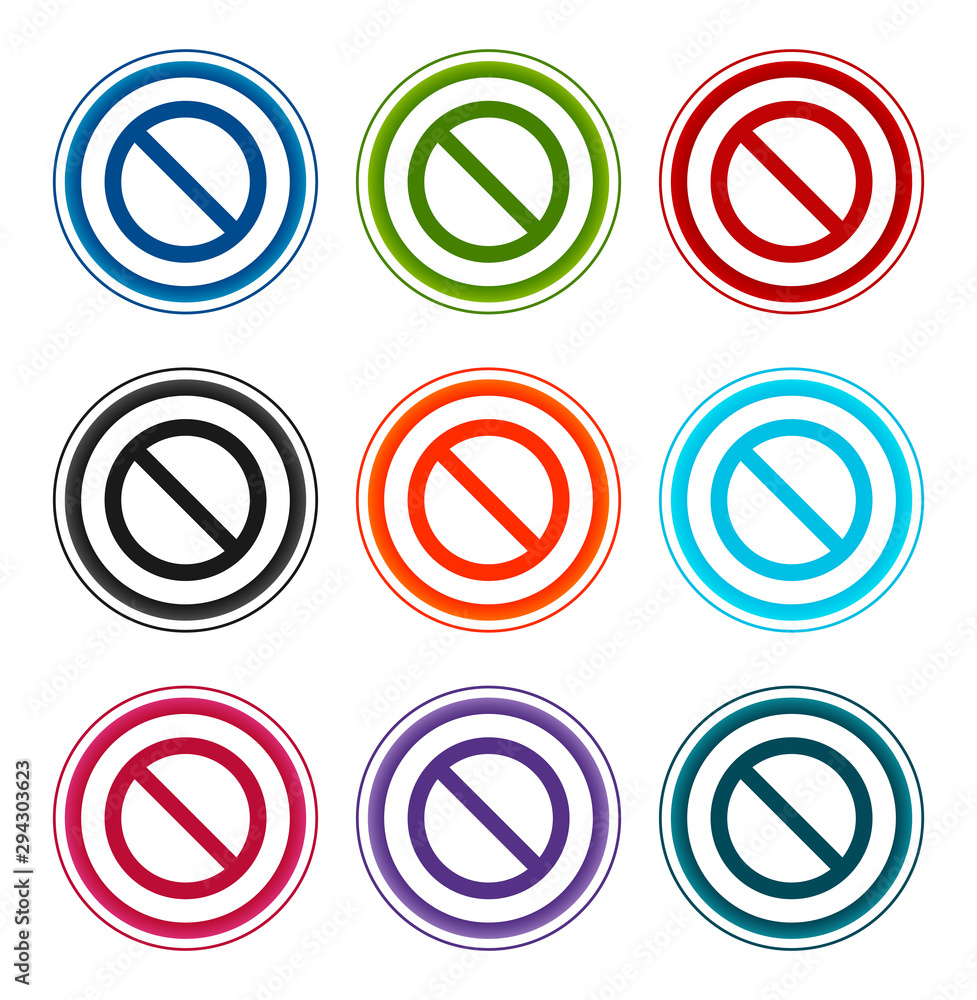 Obraz premium Prohibition icon flat round buttons set illustration design