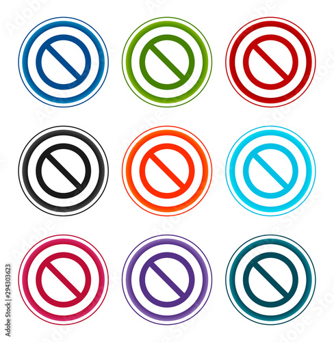 Prohibition icon flat round buttons set illustration design