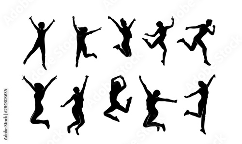 set young people jump fun logo icon design vector